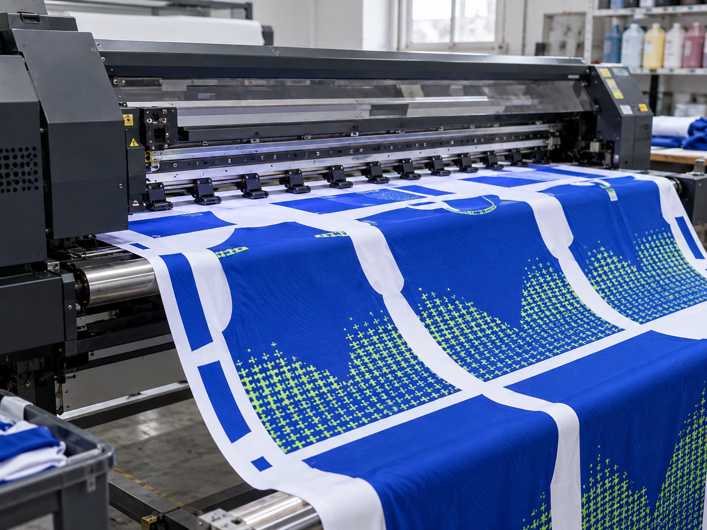 Printing for a blue, white and lime custom football jersey