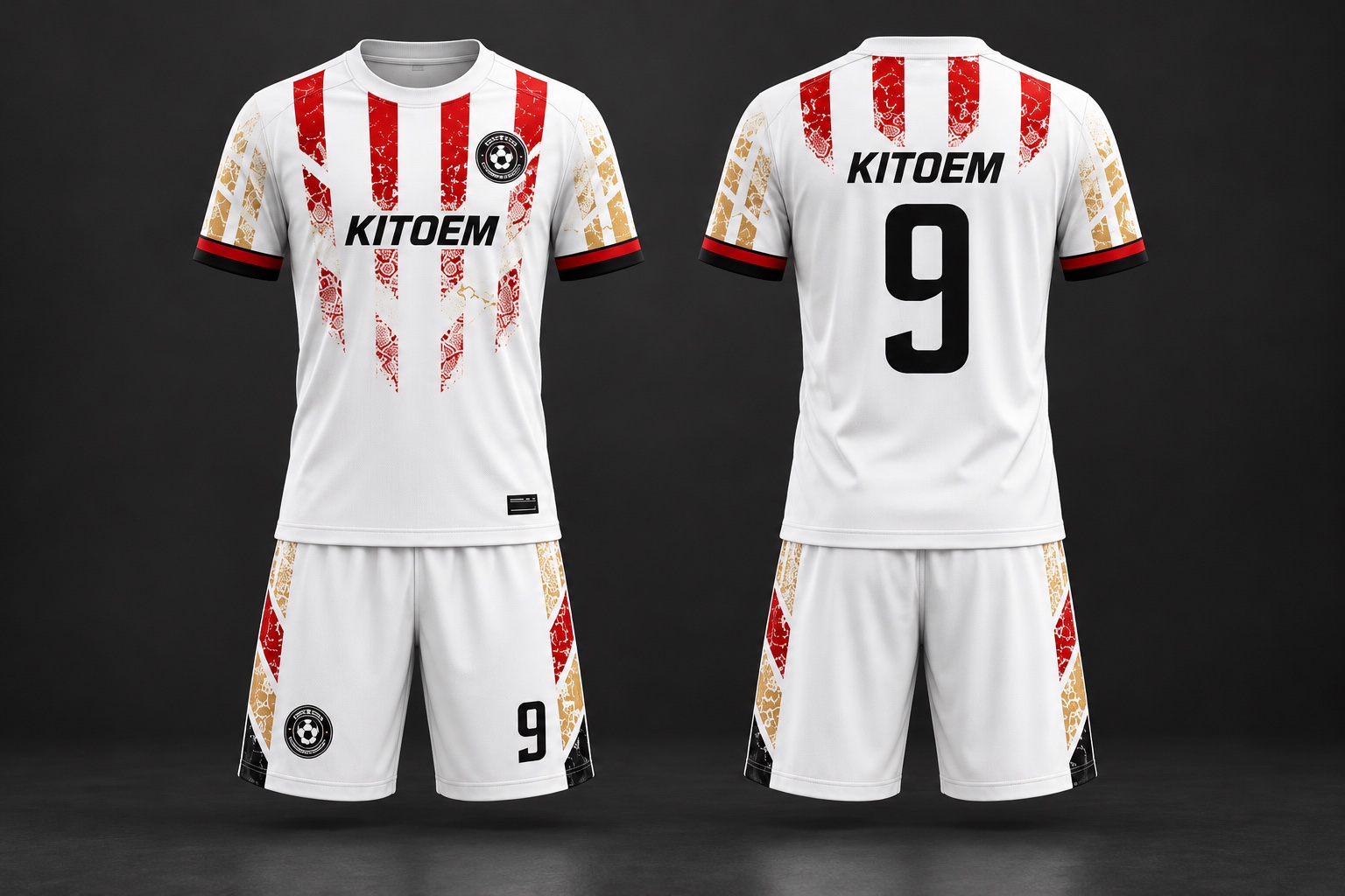 Visual reconstruction of front and back artwork positions on a KITOEM football kit